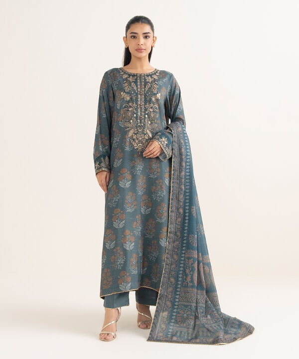 3 Piece - Embroidered Dobby Suit