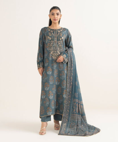 3 Piece - Embroidered Dobby Suit