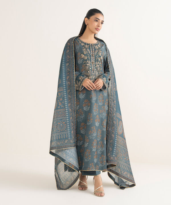 3 Piece - Embroidered Dobby Suit