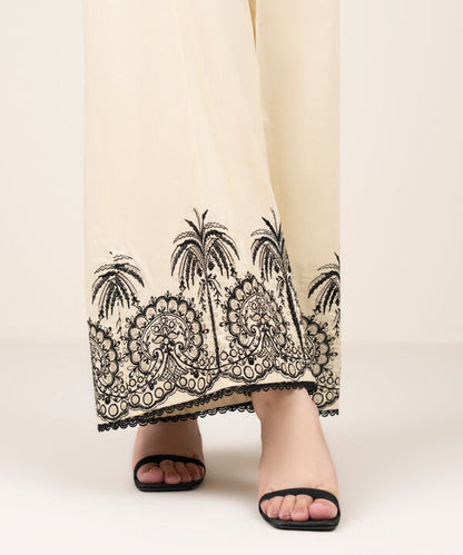Embroidered Cotton Flared Pants