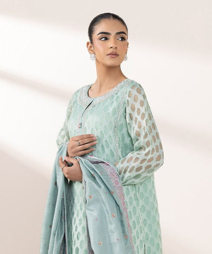 3 Piece - Embroidered Jacquard Suit (Stitched)