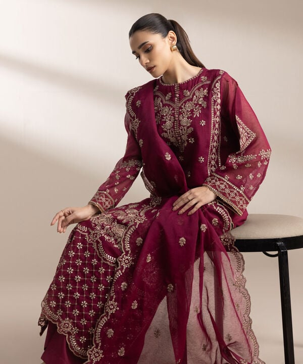 3 Piece - Embroidered Karandi Suit (Stitched)