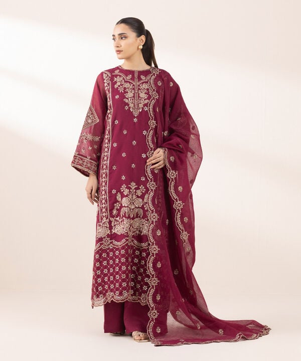 3 Piece - Embroidered Karandi Suit (Stitched)