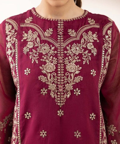 3 Piece - Embroidered Karandi Suit (Stitched)