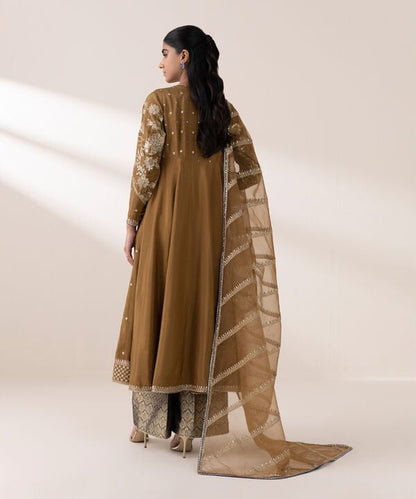 3 Piece - Embroidered Raw Silk Suit (Stitched)