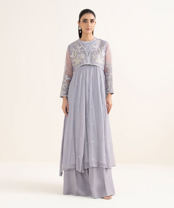 2 Piece - Embrodiered Chiffon Suit