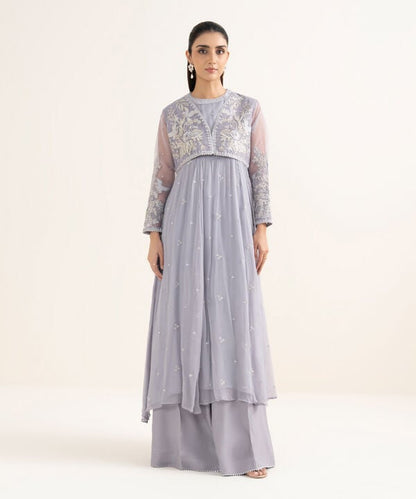 2 Piece - Embrodiered Chiffon Suit