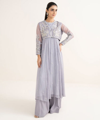 2 Piece - Embrodiered Chiffon Suit