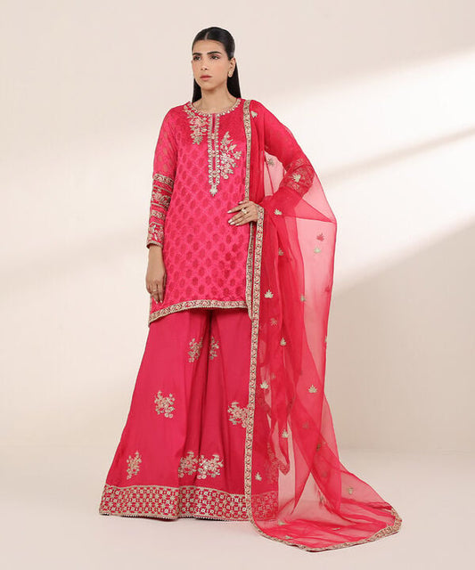 3 Piece - Embroidered Jacquard Suit (Stitched)