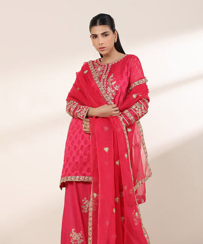 3 Piece - Embroidered Jacquard Suit (Stitched)