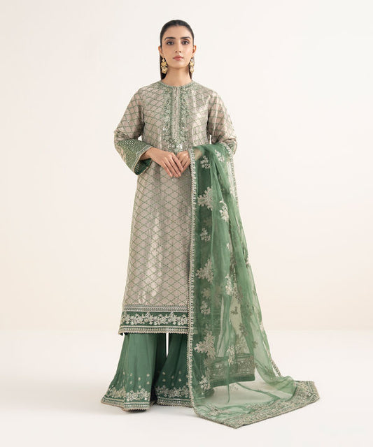 3 Piece - Embroidered Zari Jamawar Suit