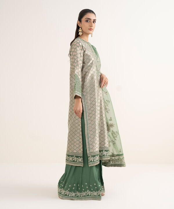 3 Piece - Embroidered Zari Jamawar Suit