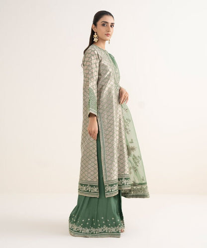 3 Piece - Embroidered Zari Jamawar Suit