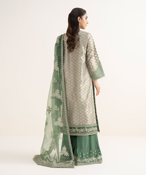 3 Piece - Embroidered Zari Jamawar Suit