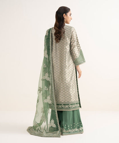 3 Piece - Embroidered Zari Jamawar Suit