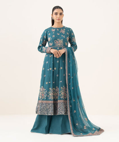 3 Piece - Embroidered Raw Silk Suit