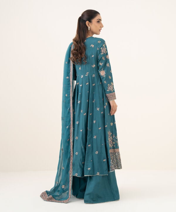3 Piece - Embroidered Raw Silk Suit