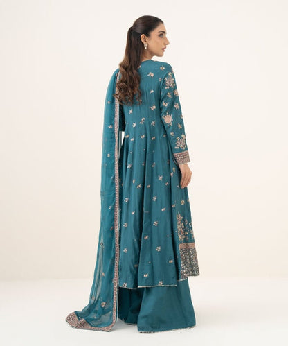 3 Piece - Embroidered Raw Silk Suit