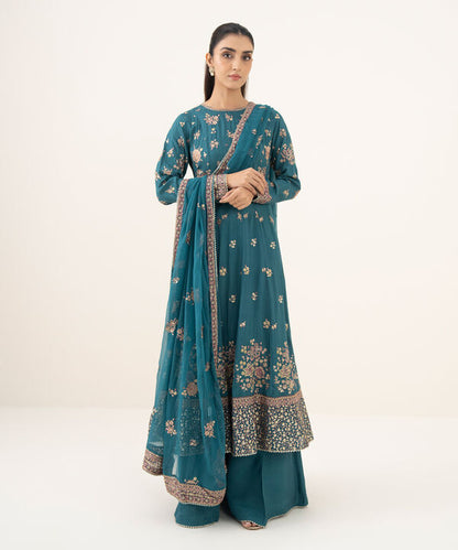 3 Piece - Embroidered Raw Silk Suit