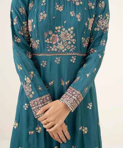 3 Piece - Embroidered Raw Silk Suit