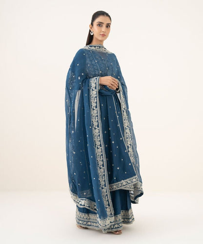 3 Piece - Embroidered Raw Silk Suit