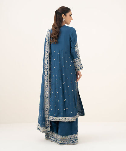3 Piece - Embroidered Raw Silk Suit