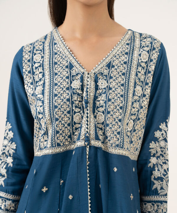 3 Piece - Embroidered Raw Silk Suit