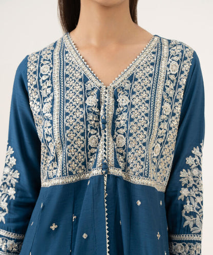 3 Piece - Embroidered Raw Silk Suit