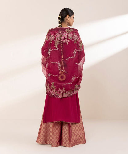 3 Piece - Embroidered Raw Silk Suit (Stitched)