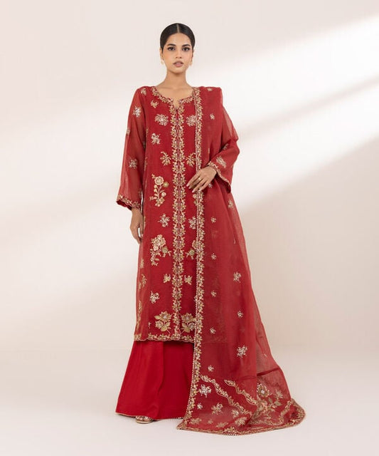 3 Piece - Embroidered Karandi Suit (Stitched)