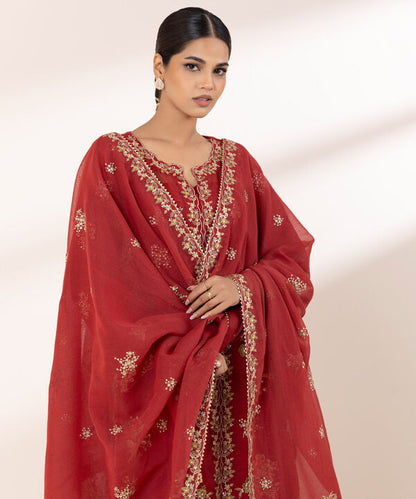 3 Piece - Embroidered Karandi Suit (Stitched)