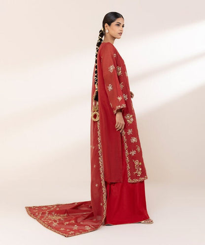 3 Piece - Embroidered Karandi Suit (Stitched)