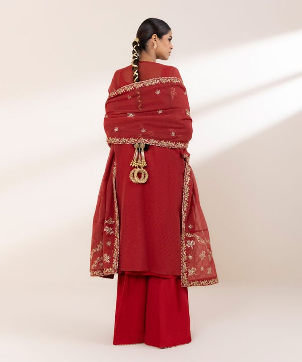 3 Piece - Embroidered Karandi Suit (Stitched)