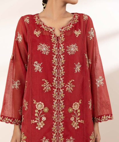 3 Piece - Embroidered Karandi Suit (Stitched)