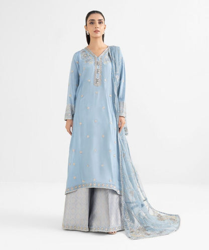 3 Piece - Embroidered Raw Silk Suit