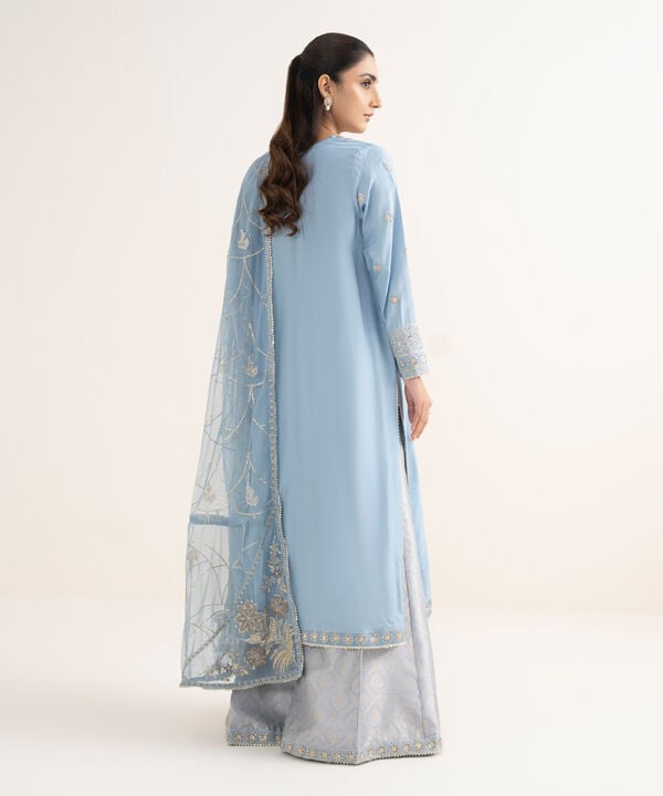 3 Piece - Embroidered Raw Silk Suit