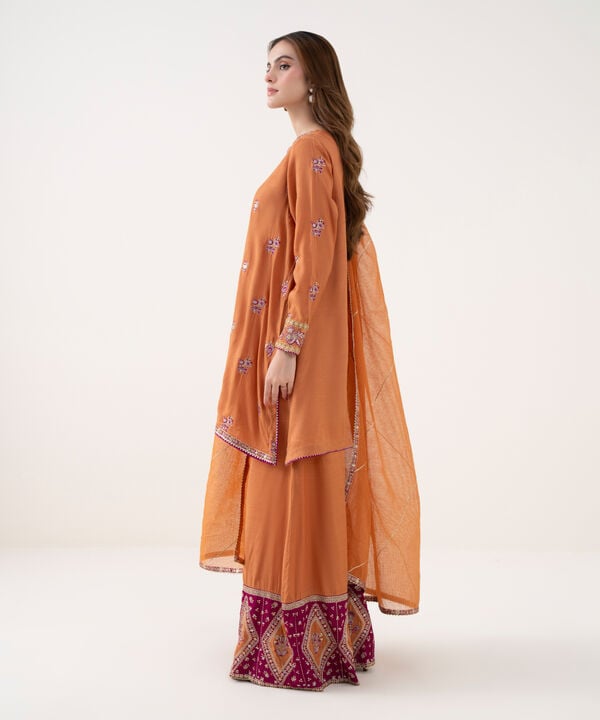 3 Piece - Embroidered Raw Silk Suit