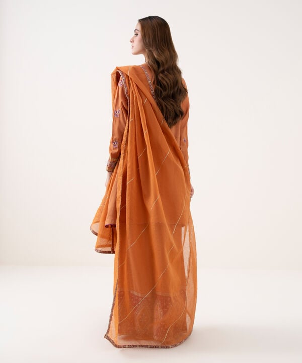 3 Piece - Embroidered Raw Silk Suit