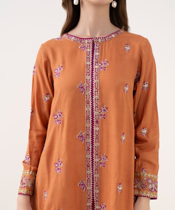 3 Piece - Embroidered Raw Silk Suit