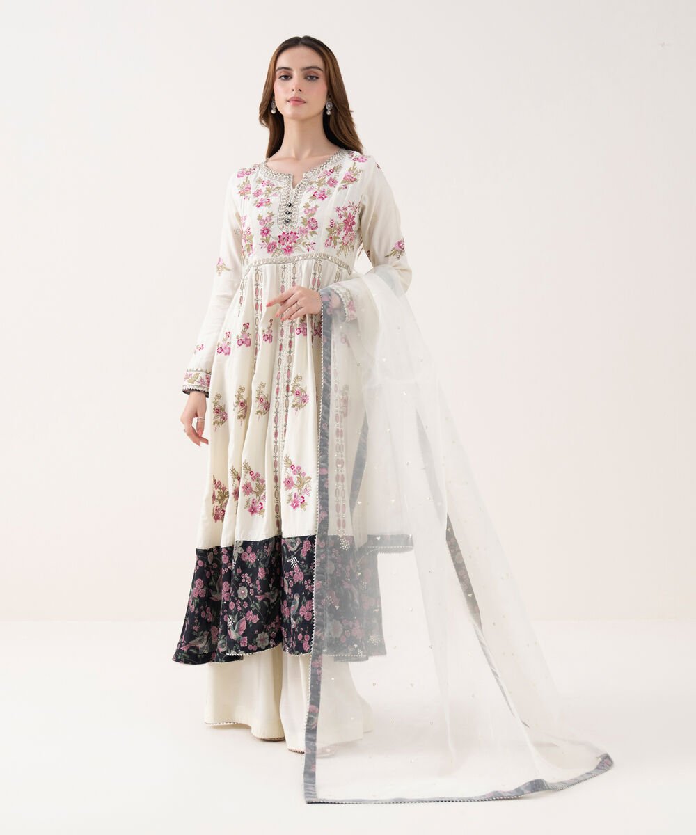 2 Piece - Embroidered Raw Silk Suit
