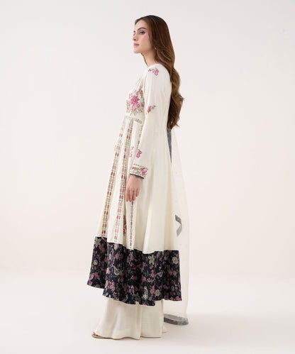 2 Piece - Embroidered Raw Silk Suit