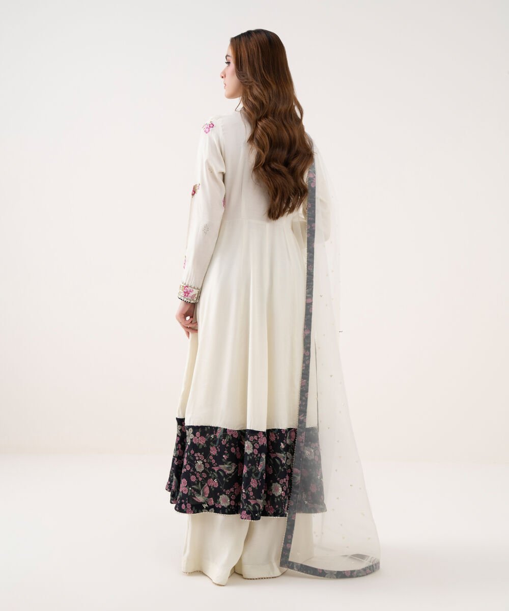 2 Piece - Embroidered Raw Silk Suit