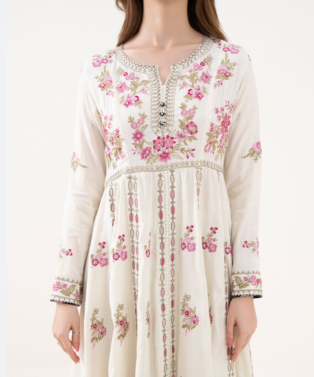 2 Piece - Embroidered Raw Silk Suit