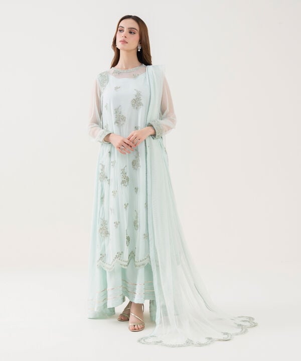 2 Piece - Embroidered Net Suit