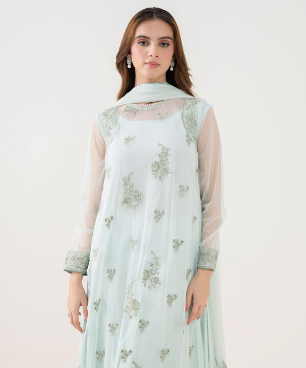 2 Piece - Embroidered Net Suit