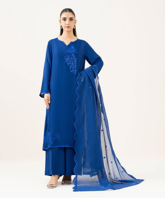 3 Piece - Embroidered Raw Silk Suit