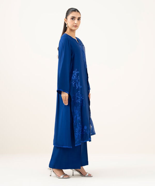 3 Piece - Embroidered Raw Silk Suit