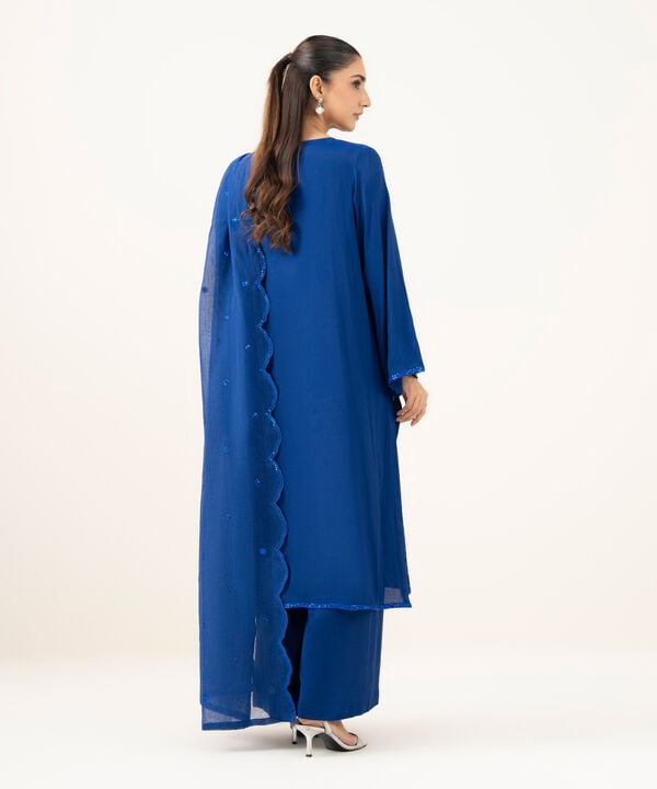 3 Piece - Embroidered Raw Silk Suit