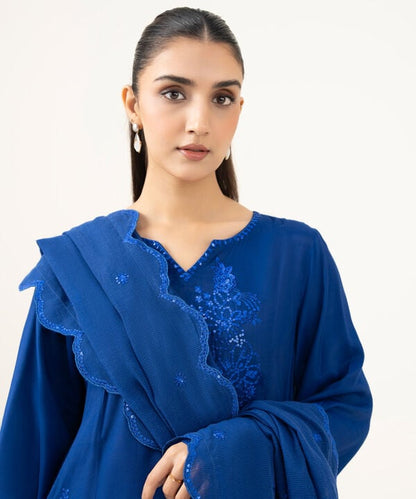 3 Piece - Embroidered Raw Silk Suit