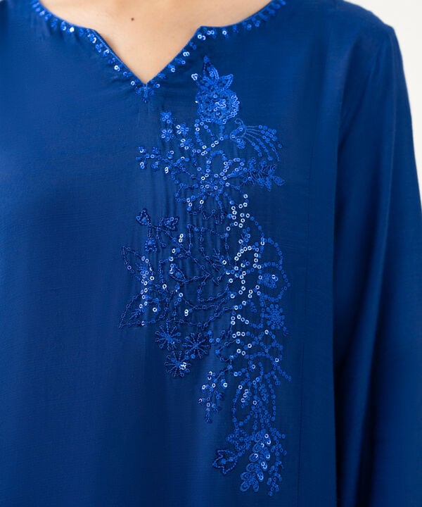 3 Piece - Embroidered Raw Silk Suit